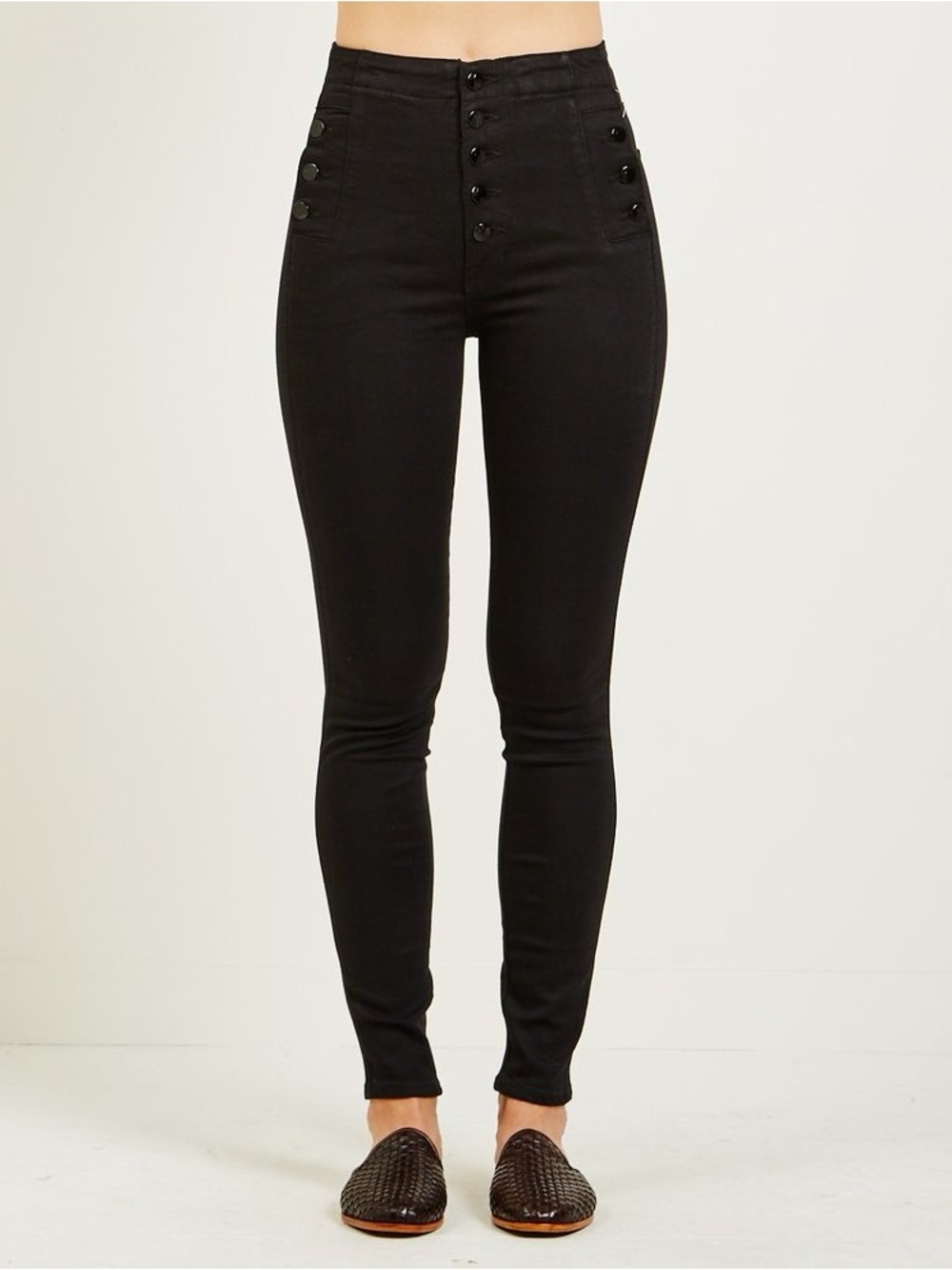 J Brand Sky High-Rise Natasha Black Skinny Jeans Button Front Biker Rocker Y2K